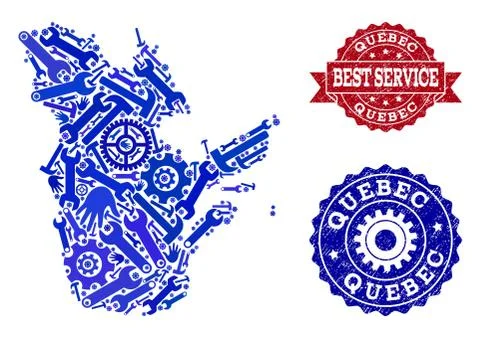 Best Service Collage of Map of Quebec Province and Grunge Watermarks Stock Illustration