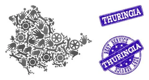 Best Service Collage of Map of Thuringia State and Scratched Stamps Illustrazione stock