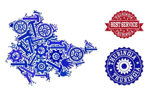 Best Service Collage of Map of Thuringia State and Distress Stamps Illustrazione stock