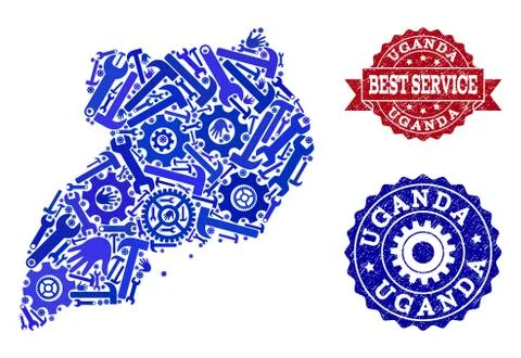 Best Service Collage of Map of Uganda and Grunge Watermarks Stock Illustration