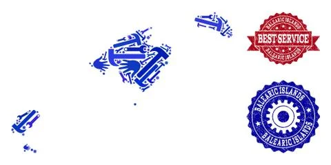 Best Service Composition of Map of Balearic Islands and Rubber Watermarks Stock Illustration