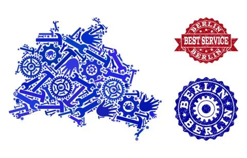 Best Service Composition of Map of Berlin City and Grunge Stamps Stock Illustration