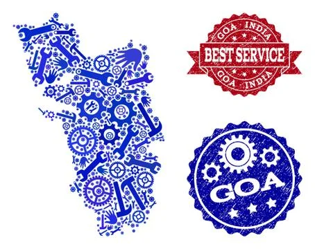 Best Service Composition of Map of Goa State and Scratched Watermarks Stock Illustration
