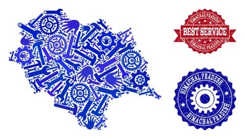 Best Service Composition of Map of Himachal Pradesh State and Rubber Watermarks Stock Illustration