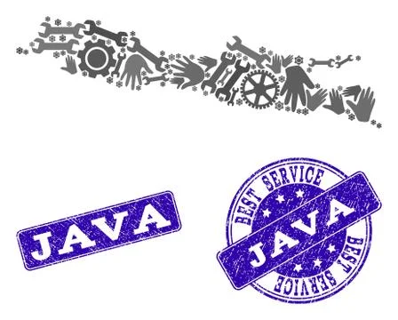 Best Service Composition of Map of Java Island and Scratched Seals Stock-Illustration