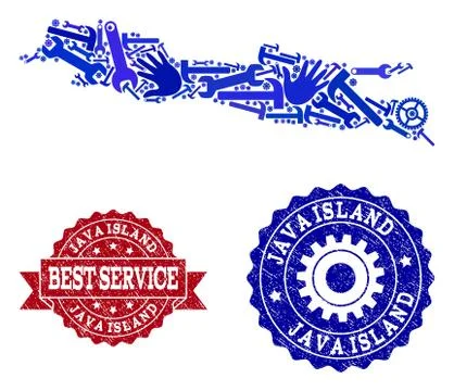 Best Service Composition of Map of Java Island and Textured Watermarks Stock-Illustration