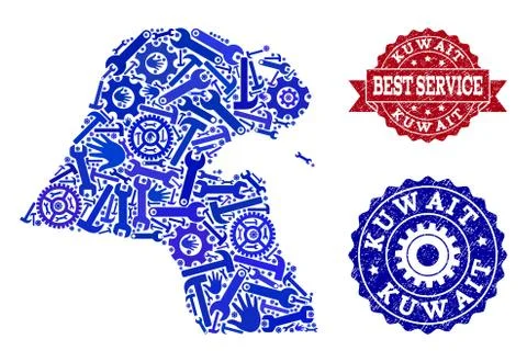 Best Service Composition of Map of Kuwait and Distress Seals Illustrazione stock