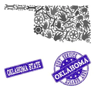 Best Service Composition of Map of Oklahoma State and Distress Stamps Stock Illustration