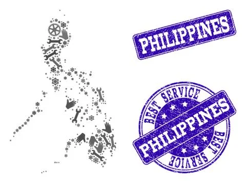 Best Service Composition of Map of Philippines and Distress Seals Illustrazione stock