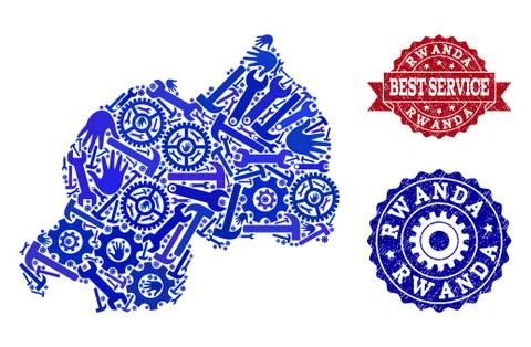 Best Service Composition of Map of Rwanda and Distress Watermarks 스톡 일러스트