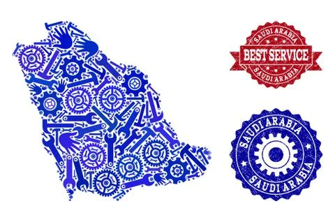 Best Service Composition of Map of Saudi Arabia and Grunge Seals Stock Illustration