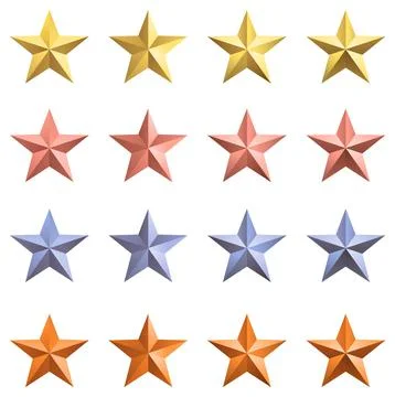 Best Set of different colours of 3D metal stars Illustration Background Illustrazione stock