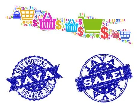 Best Shopping Composition of Mosaic Map of Java Island and Grunge Stamps Stock Illustration