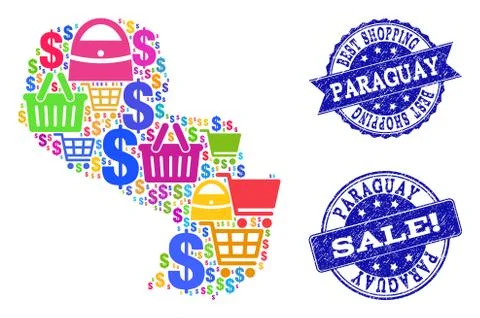 Best Shopping Composition of Mosaic Map of Paraguay and Grunge Stamps イラスト素材