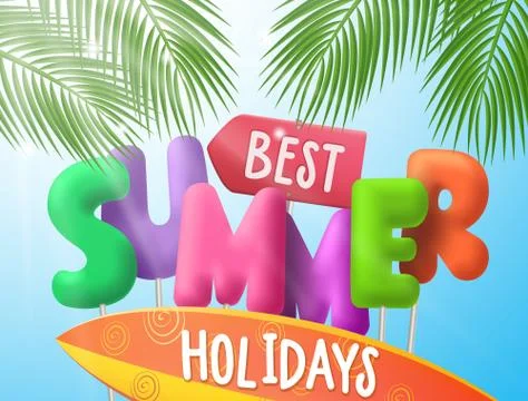 Best summer holidays vector banner with colorful 3d text Stock Illustration
