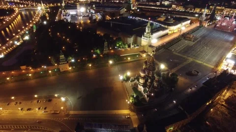 Best unique night flight close to Moscow Kremlin and Red Square. Evening. Stock Footage 65565382