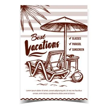 Best Vacations On Beach Advertising Poster Vector Illustrazione stock