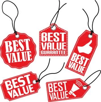 Best value red tag set, vector illustration Stock Illustration