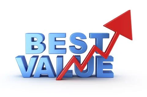 Best Value Text with Red Arrow, This is a 3d Rendered Computer Generated Image. 스톡 일러스트