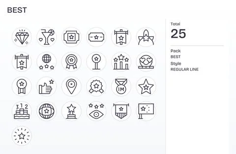 Best Vector Icon Library with 25 Regular Line Retina Ready Pixel Aligned De.. Stock Illustration