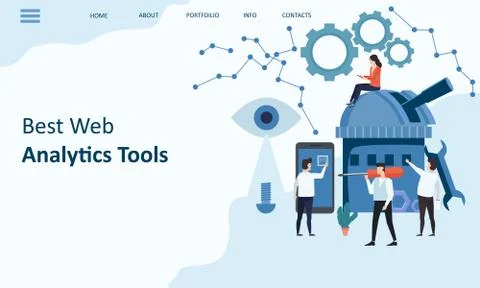 Best Web Analytics tools. Mockup landing page website design. Modern trend flat Stock Illustration