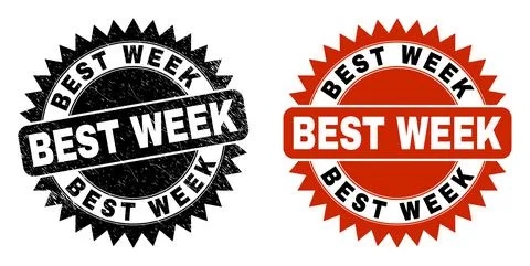 BEST WEEK Black Rosette Stamp Seal with Unclean Texture Stock Illustration