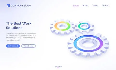 The best work solutions isometric landing page Stock Illustration