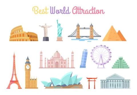Best World Attractions Set Vector Illustration Stock Illustration