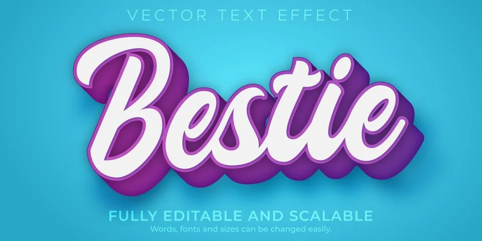 Bestie text effect, 3d purple editable text style Stock Illustration