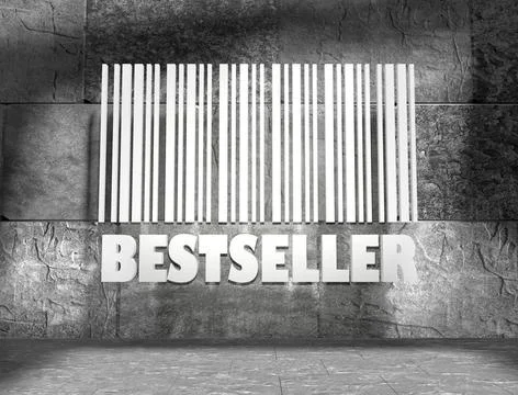 Bestseller text and bar code on concrete wall Bestseller word and bar code... Stock-Fotos