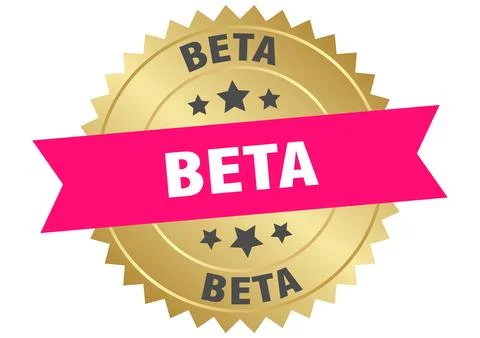 Beta. beta round pink and gold label isolated on transparent background Stock Illustration