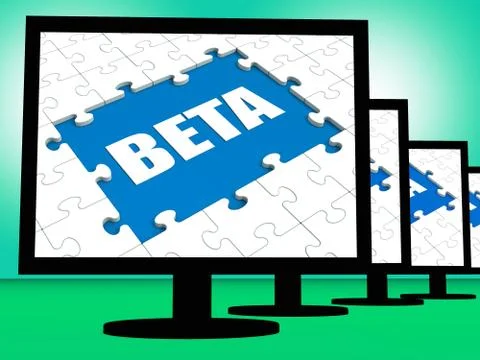 Beta on monitors shows testing software or internet development Stock Illustration