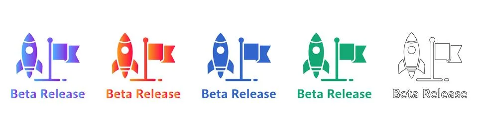 Beta Release Icons with Rocket and Flag Stock Illustration
