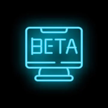 Beta software neon sign on computer screen displaying futuristic technology 스톡 일러스트