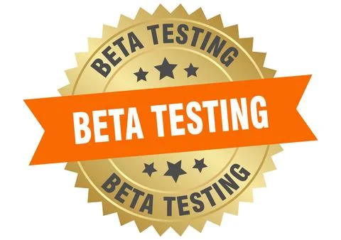 Beta testing. beta testing round orange and gold label isolated on transpar.. Illustrazione stock