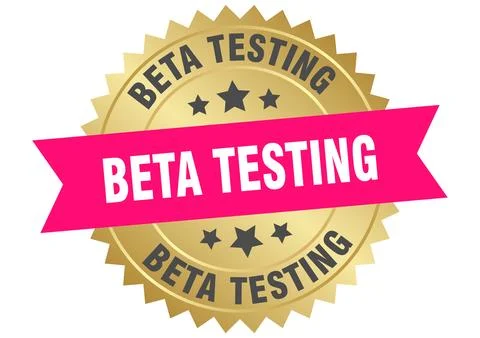Beta testing. beta testing round pink and gold label isolated on transparen.. Illustrazione stock