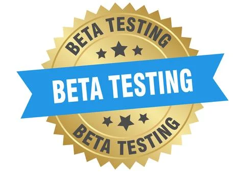 Beta testing. beta testing round blue and gold label isolated on transparen.. Illustrazione stock