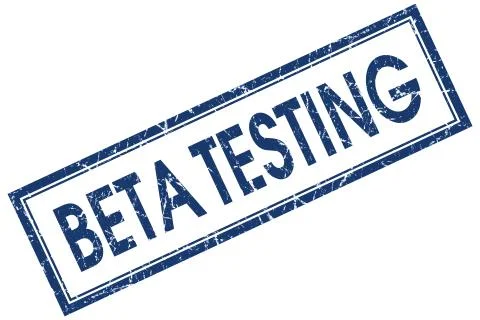 Beta testing blue square grungy stamp isolated on white background 库存插图