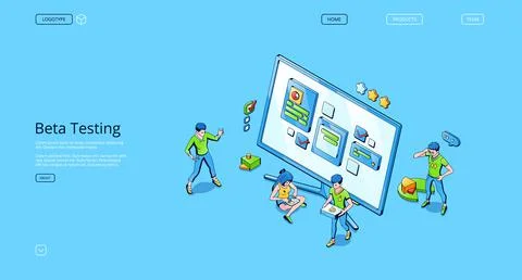 Beta testing isometric landing, software test Stock Illustration
