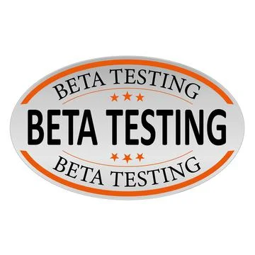 Beta testing orange oval flat isolated push button or tag Illustrazione stock