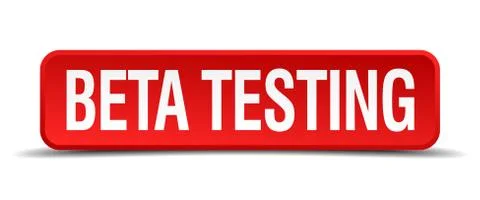 Beta testing red three-dimensional square button isolated on white background Stockillustratie