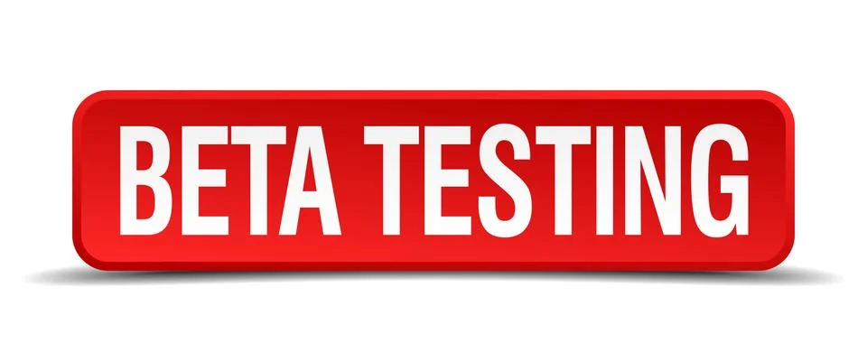 Beta testing red three-dimensional square button isolated on white background 스톡 일러스트