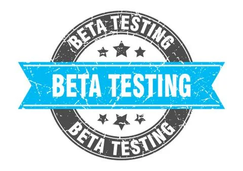 Beta testing round stamp with turquoise ribbon. beta testing Stock Illustration