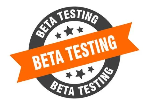 Beta testing sign. beta testing orange-black round ribbon sticker Illustrazione stock
