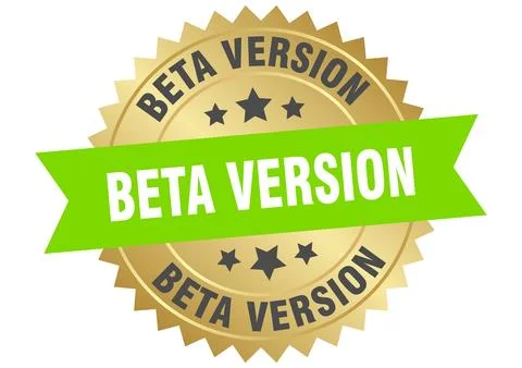 Beta version. beta version round green and gold label isolated on transpare.. Stock Illustration