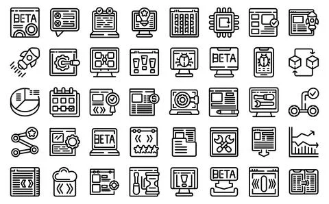 Beta version icons set outline vector. Build bug Illustration