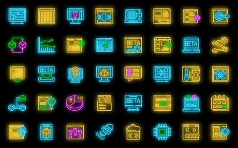 Beta version icons set vector neon Illustration