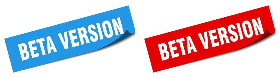 Beta version paper peeler sign set. beta version sticker Stock Illustration