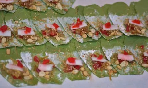 Betel Nut leaves for chewing on display Myanmar Stock Photos