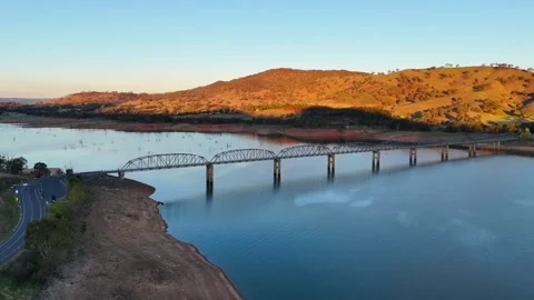 Bethanga Bridge Sunset Aerial Stock Footage 330700630